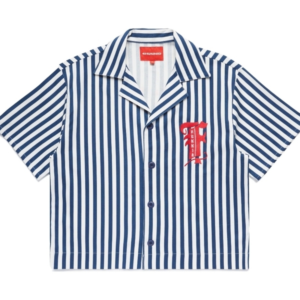 4HUNNID HAVANA STRIPES BUTTON UP CROPPED MENS SHIRT NWT SIZE SMALL